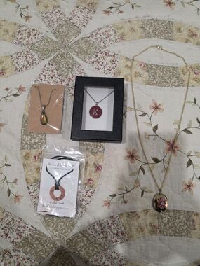 Mixed Necklace Lot with Gold Floral Locket and Initial Pendant